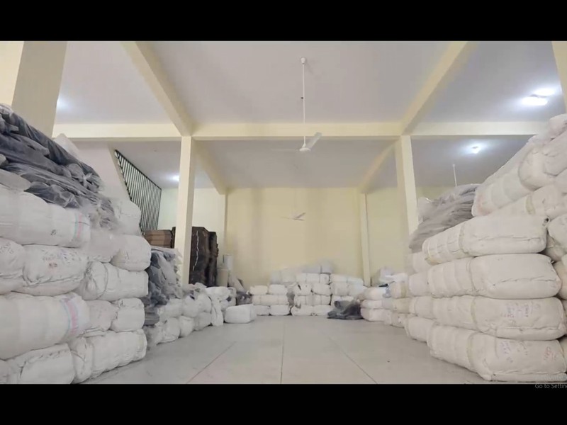 Raw cotton fabric stock in the warehouse